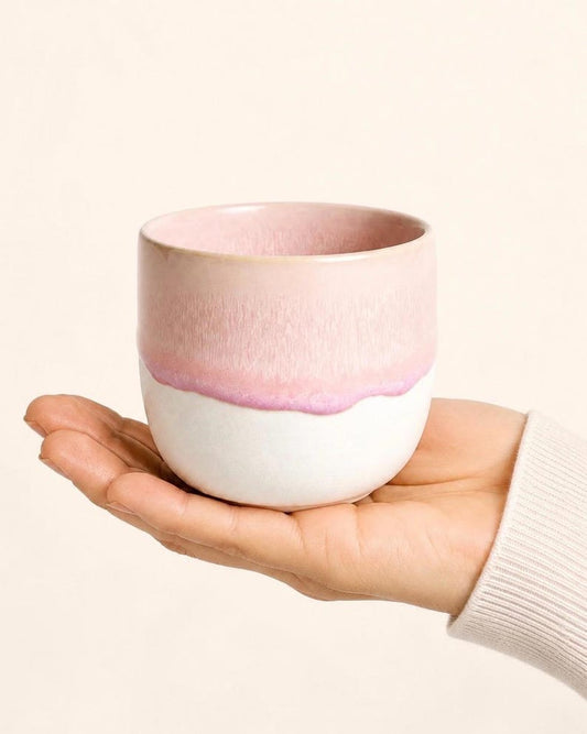 Ria Keramik Becher Rosa mit Drip Effekt 300 ml