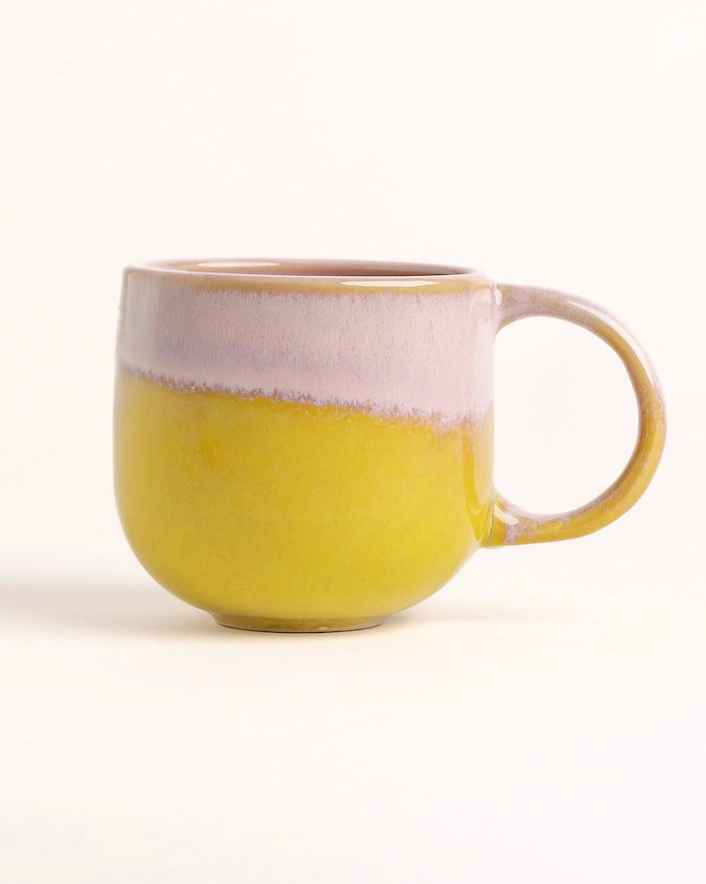 Doce ceramic cup pink yellow from Portugal